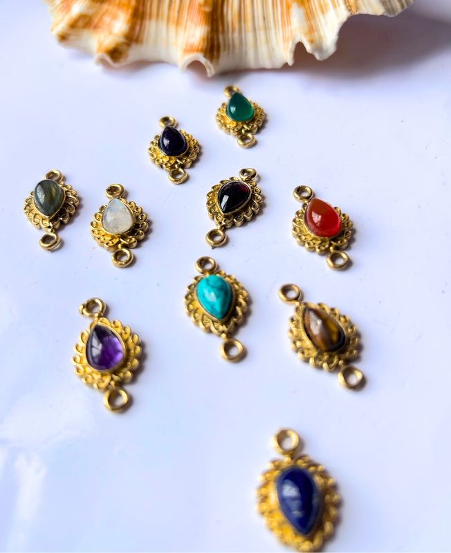 Celestial Drop Brass Stone Charms Connectors