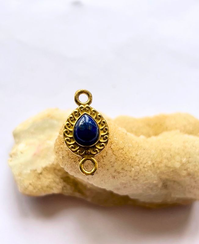 Embedded Teardrop Gemstone Brass Stones Charms Connectors