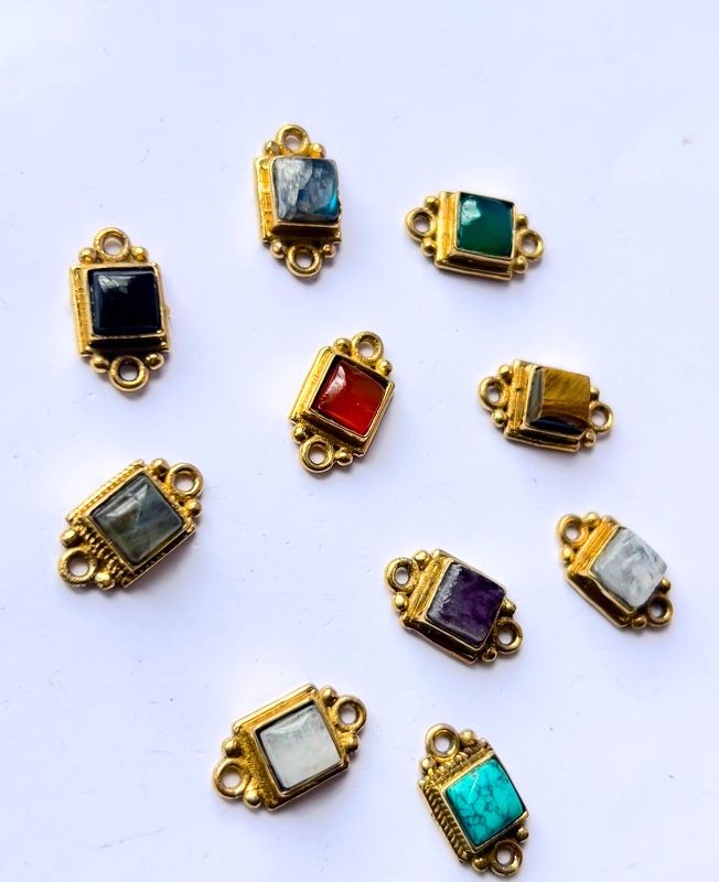 Regal Radiance Square Brass Stones Charms Connectors