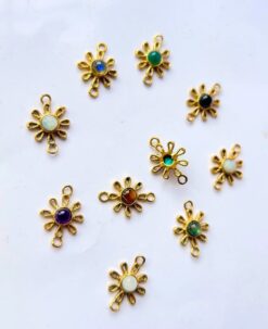 Solar Bloom Brass Stones Charms Connectors