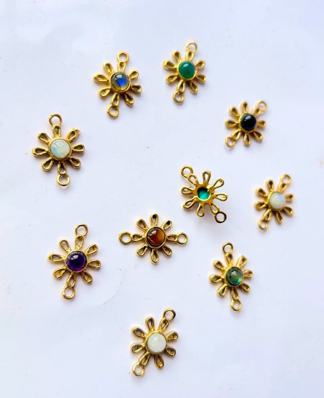 Solar Bloom Brass Stones Charms Connectors