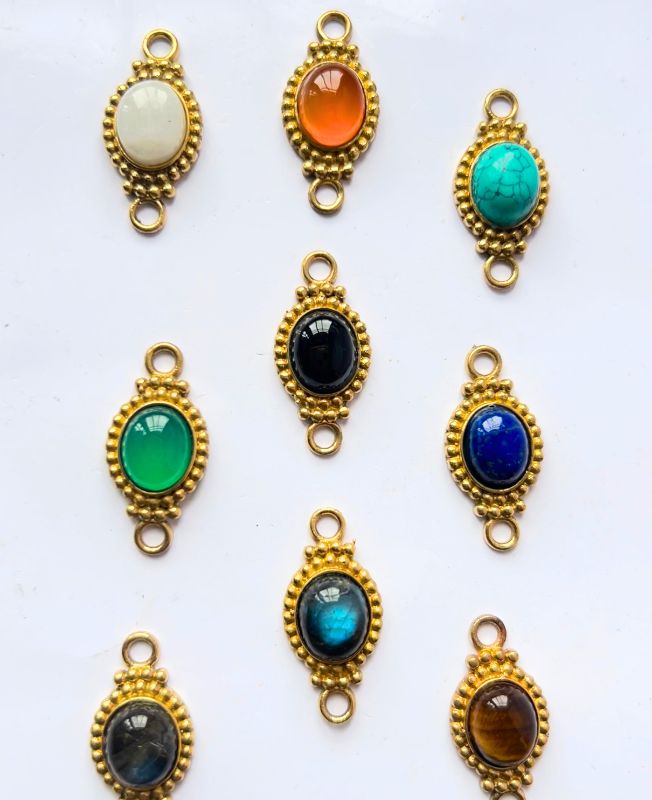 Ornate Droplet Brass Stones Charms Connectors