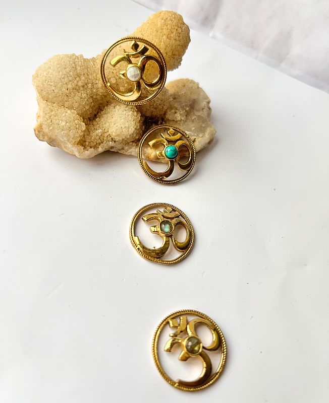 Sacred Om Disc Brass Stones Charms Connectors