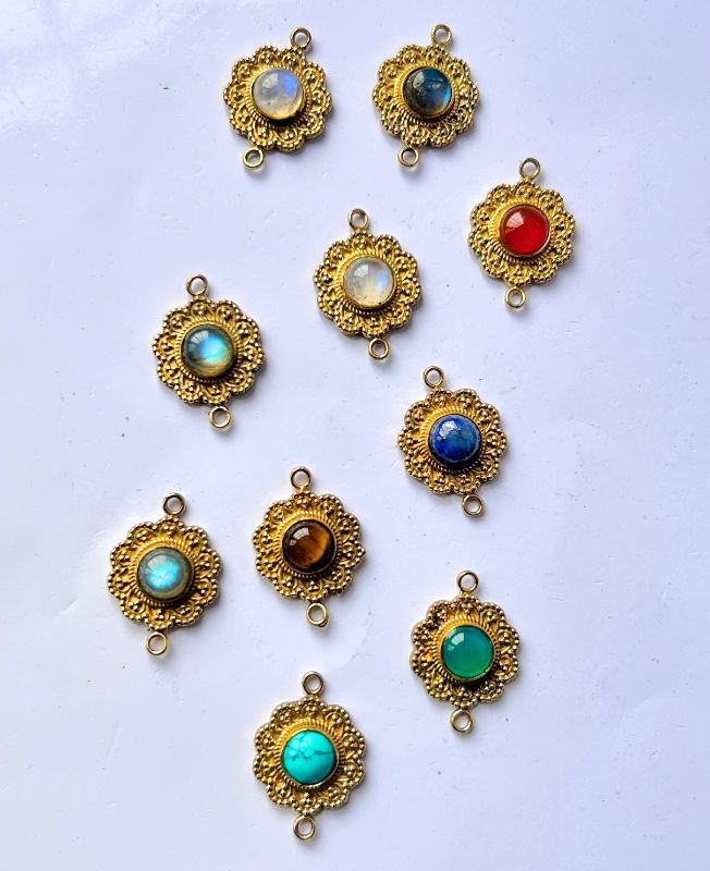 Solid Filigree Brass Stones Charms Connectors