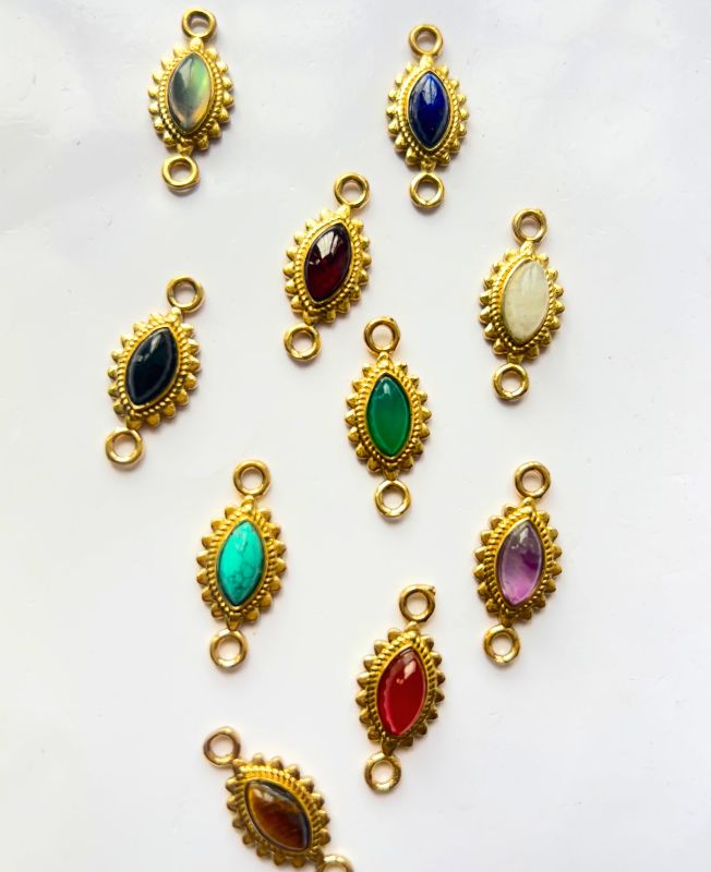 Unique Marquise Gemstone Brass Charms Connectors