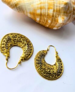 5/20 Pairs Statement Ornate Hoop Brass Earrings