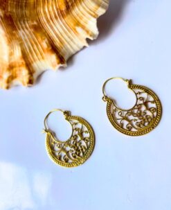 5/20 Pairs Artistry Ornate Hoop Brass Earrings