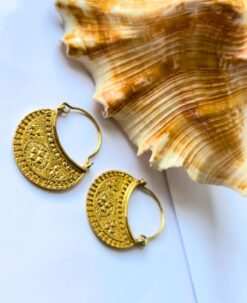 5/20 Pairs Matte Floral Tribal Hoop Brass Earrings