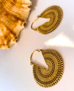 5/20 Pairs Intricate Sunburst Hoop Brass Earrings