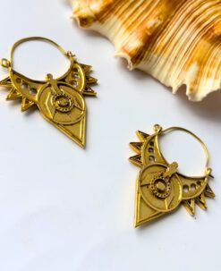 5/20 Pairs Wavy Disc Statement Hoop Brass Earrings