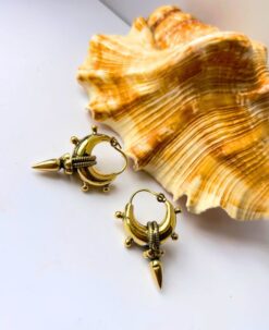 5/20 Pairs Tribal Crescent Hoop Brass Earrings