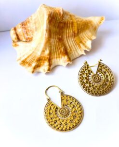 5/20 Pairs Sunburst Mandala Hoop Brass Earrings