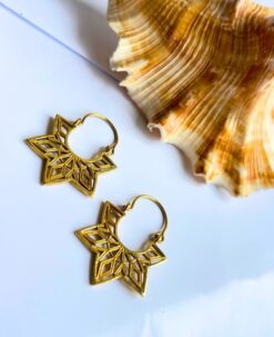 5/20 Pairs Geometric Bloom Hoop Brass Earrings