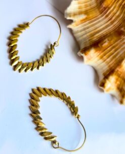 5/20 Pairs Laurel Leaf Hoop Brass Earrings