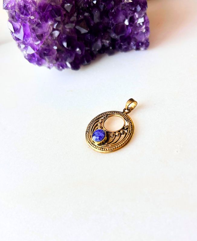 1/3/10 Pieces Circular Lapis Stone Brass Pendant
