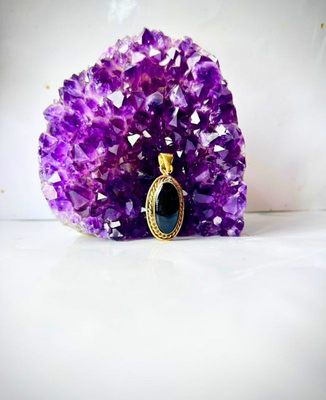 1/3/10 Pieces Oval Black Stone Brass Pendant