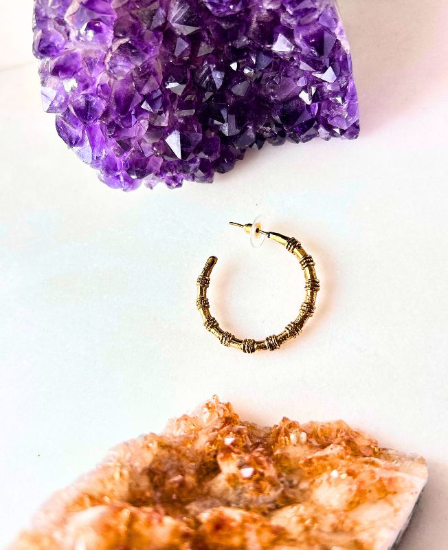 5/20 Pairs Bamboo Style Hoop Brass Earrings