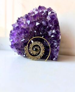 5/20 Pairs Mandala Black Stone Spiral Brass Earrings