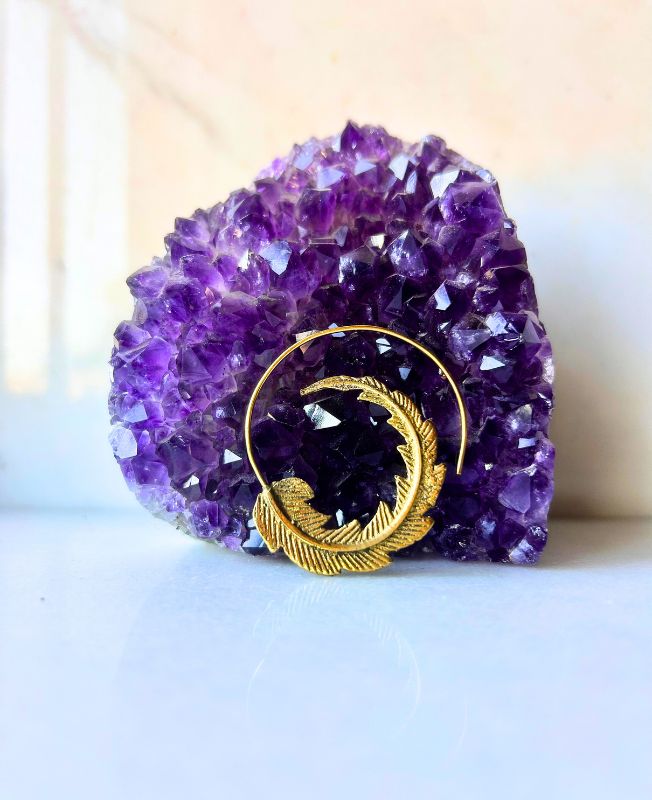 5/20 Pairs Feather Spiral Filigree Brass Earrings