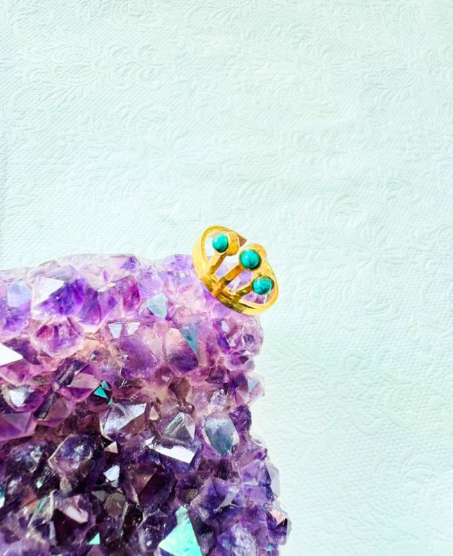 5/20 Pieces Triple Turquoise Brass Ring