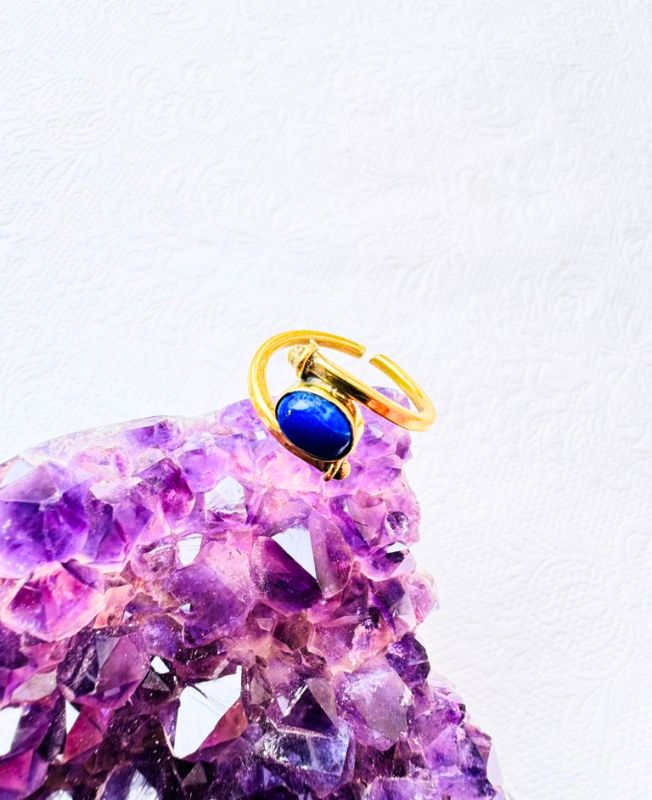 5/20 Pieces Deep Blue Stone Brass Ring