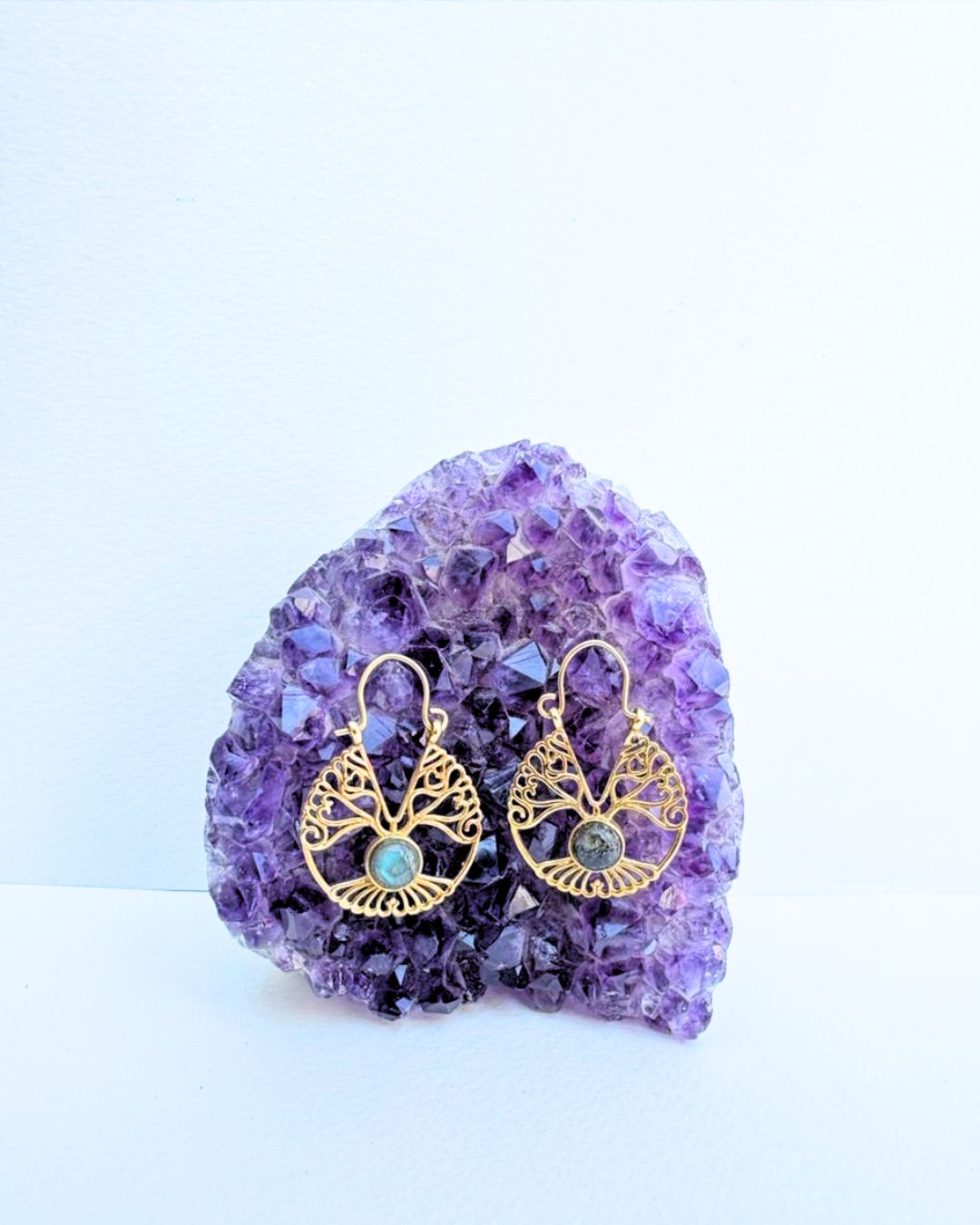 5/20 Pairs Teardrop Life of Tree Hoop Brass Earrings