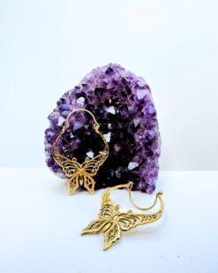 5/20 Pairs Butterfly Filigree Hoop Brass Earrings