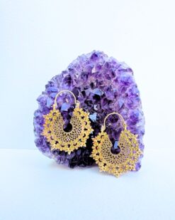 5/20 Pairs Floral Mandala Hoop Brass Earrings