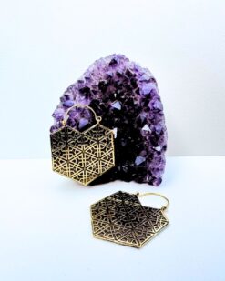 5/20 Pairs Hexagon Statement Brass Earrings