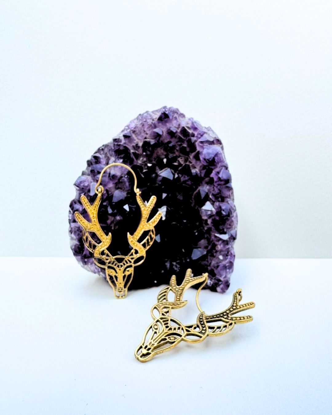 5/20 Pairs Deer Head Hoop Brass Earrings