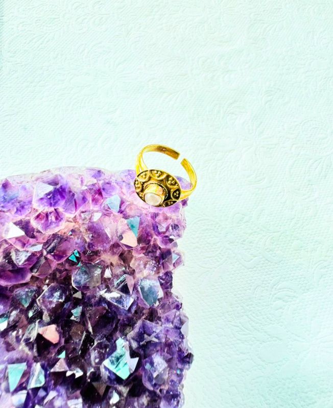 5/20 Pieces Moonstone Adjustable Brass Ring
