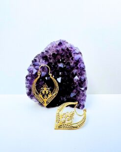 5/20 Pairs Leaf Motif Tribal Hoop Brass Earrings