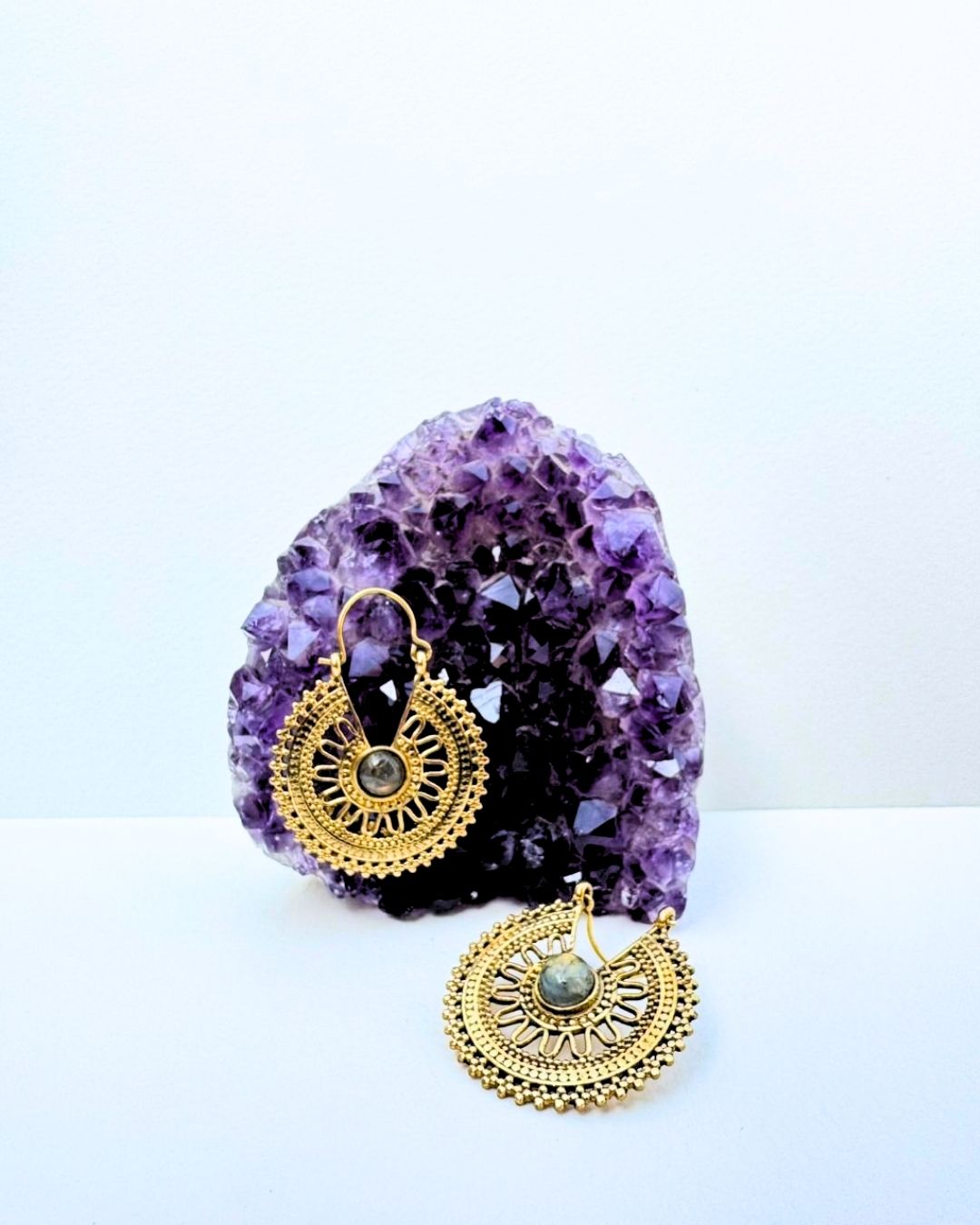 5/20 Pairs Sunburst Gemstone Filigree Brass Earrings