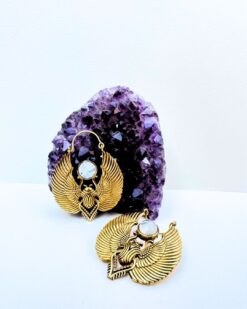 5/20 Pairs Moonstone Winged Goddess Brass Earrings