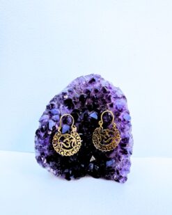 5/20 Pairs Sacred Om Mandala Hoop Brass Earrings