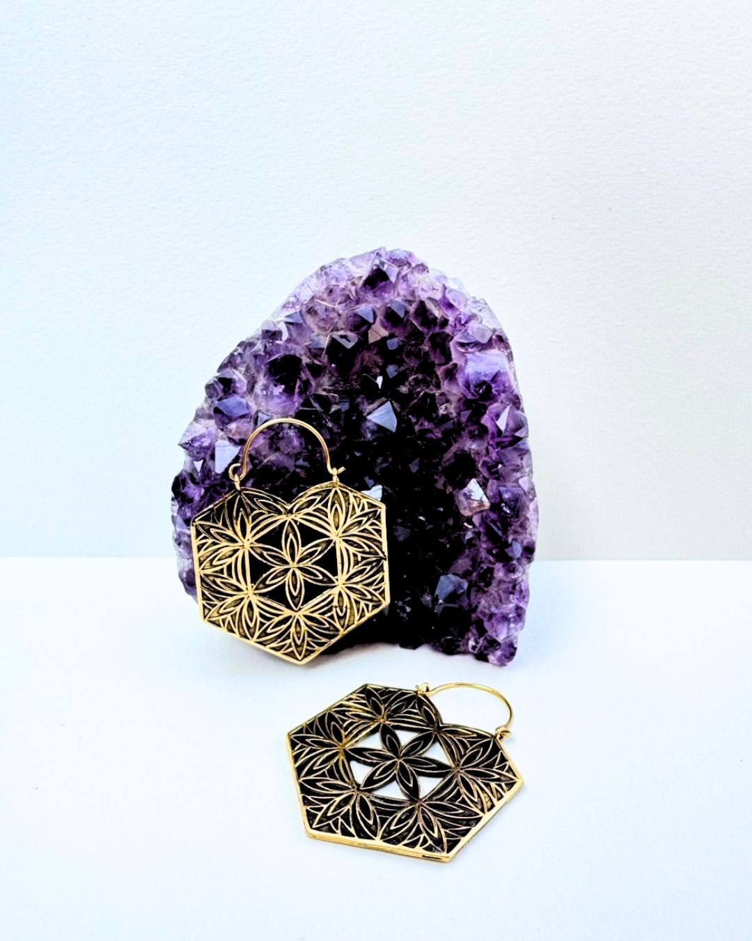 5/20 Pairs Hexagon Design Hoop Brass Earrings