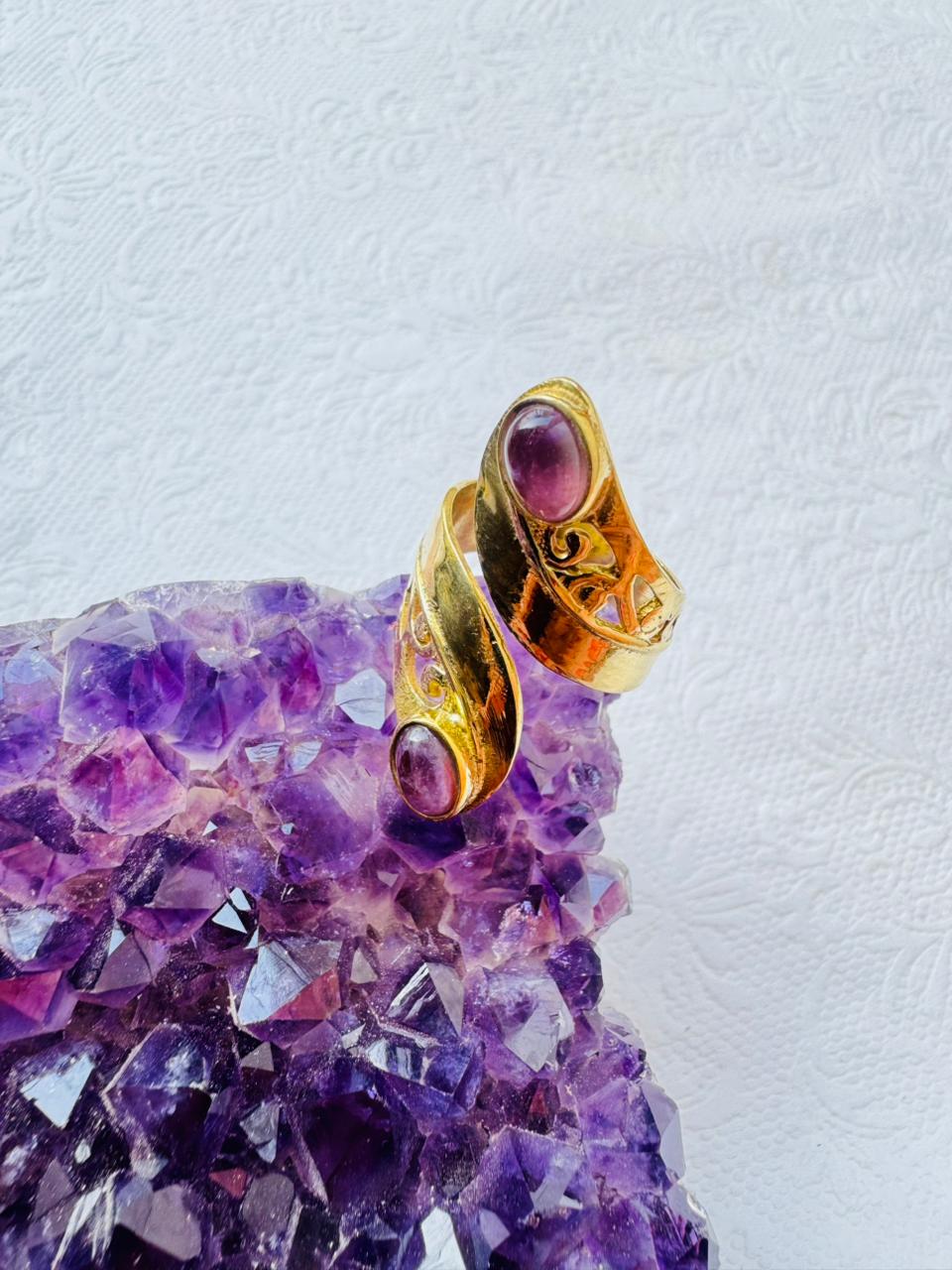 5/20 Pieces Dual Amethyst Stones Brass Ring