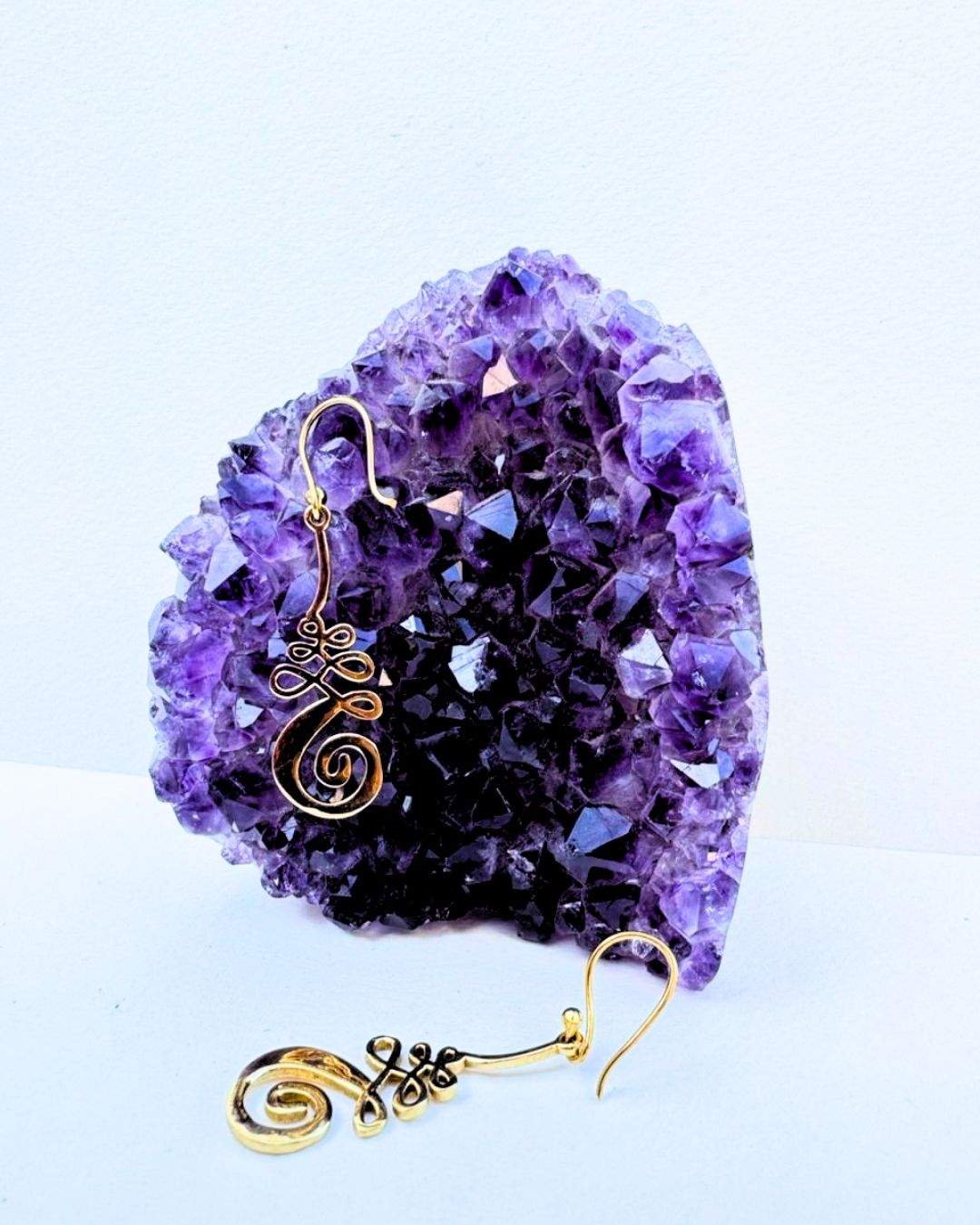 5/20 Pairs Unalome Sacred Spiral Drop Hoop Brass Earrings