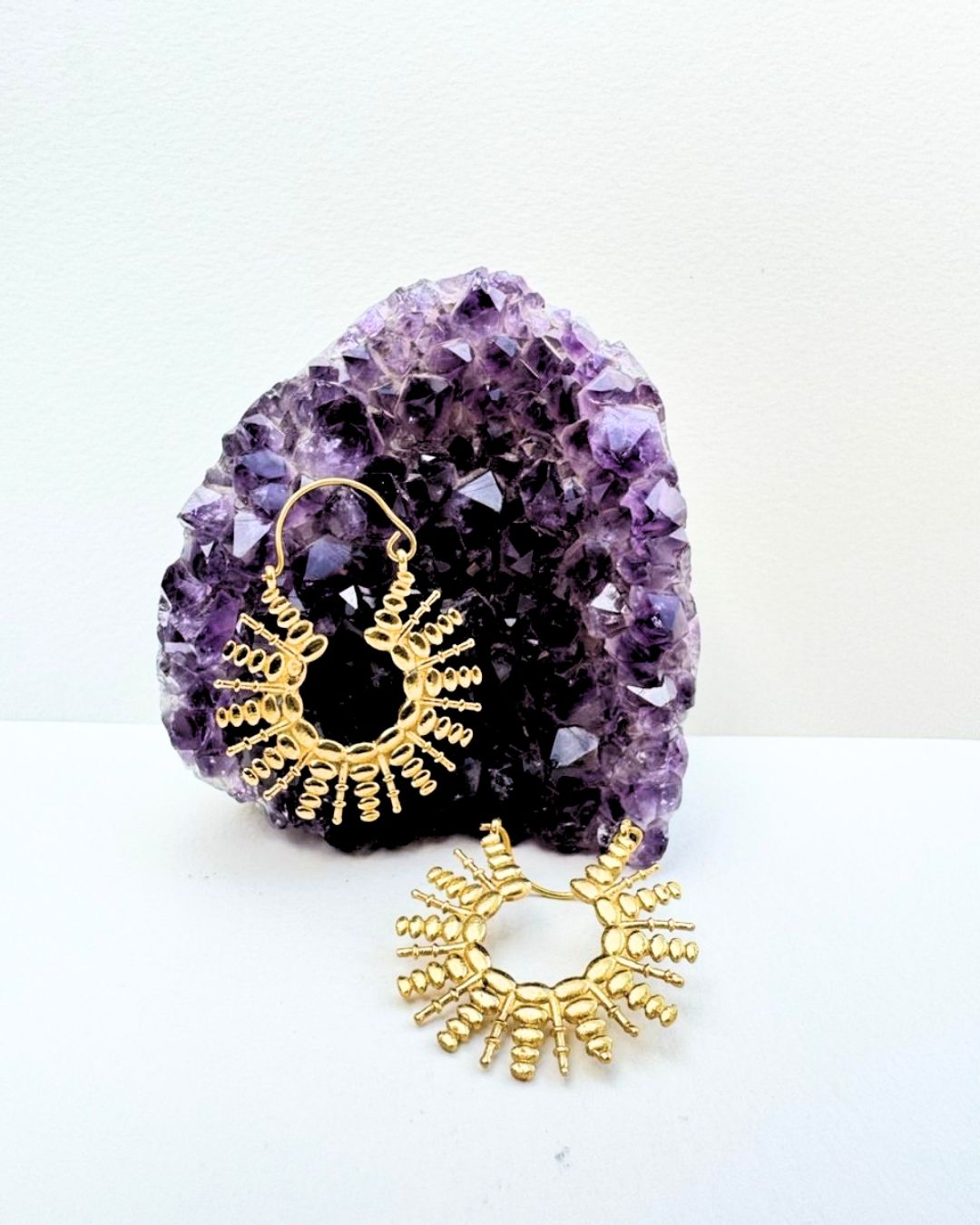 5/20 Pairs Beaded Spikes Hoop Brass Earrings