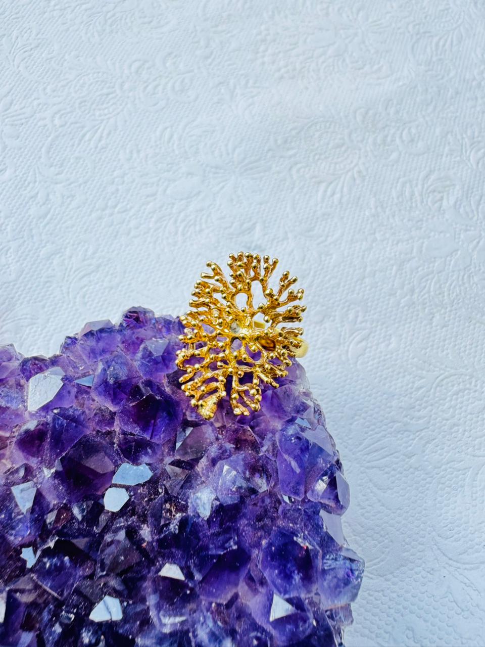 5/20 Pieces Coral Statement Brass Ring