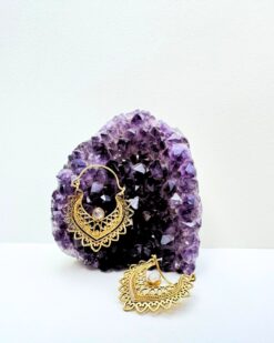 5/20 Pairs Crescent Moon Stone Brass Earrings