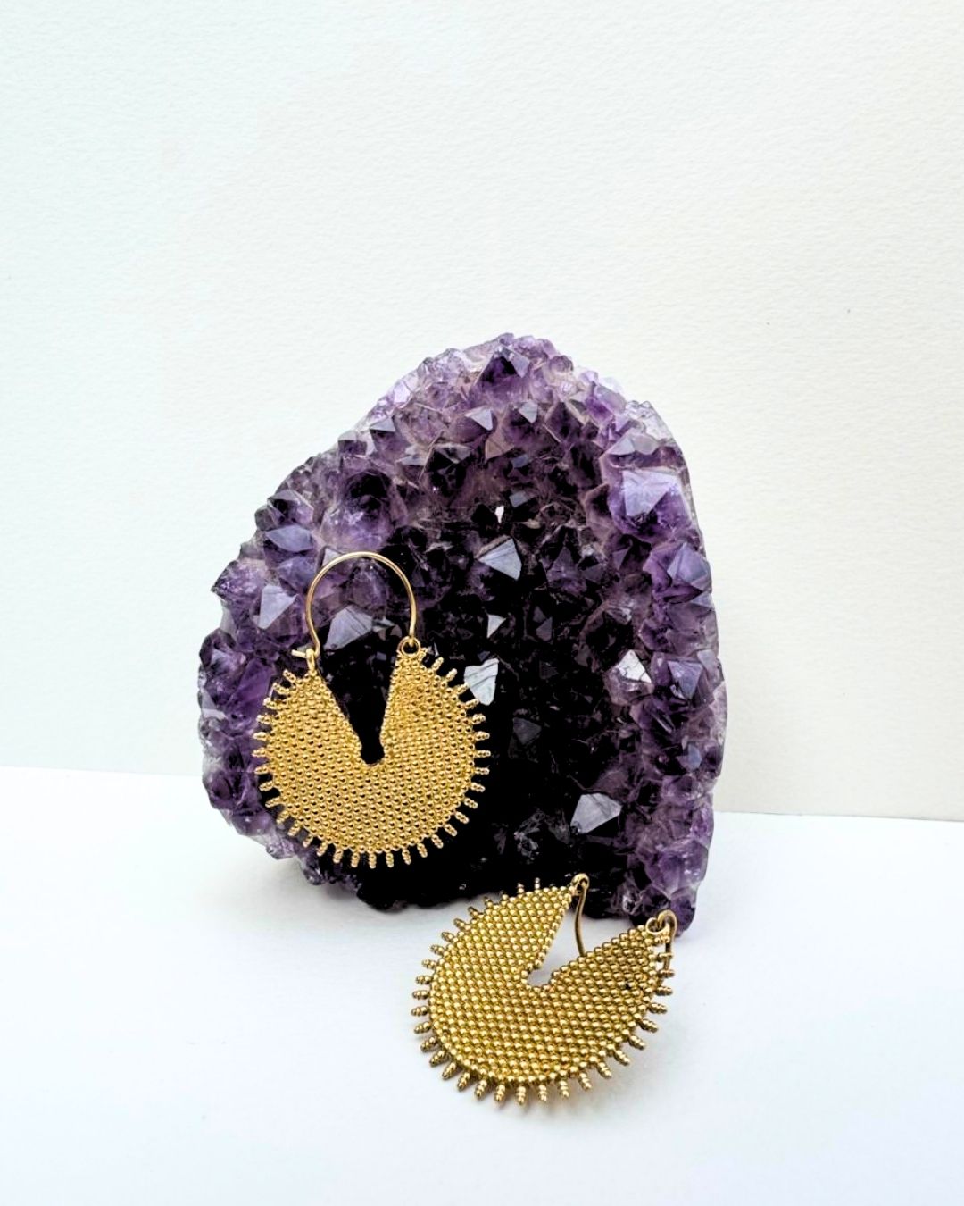 5/20 Pairs Crescent Textured Hoop Brass Earrings