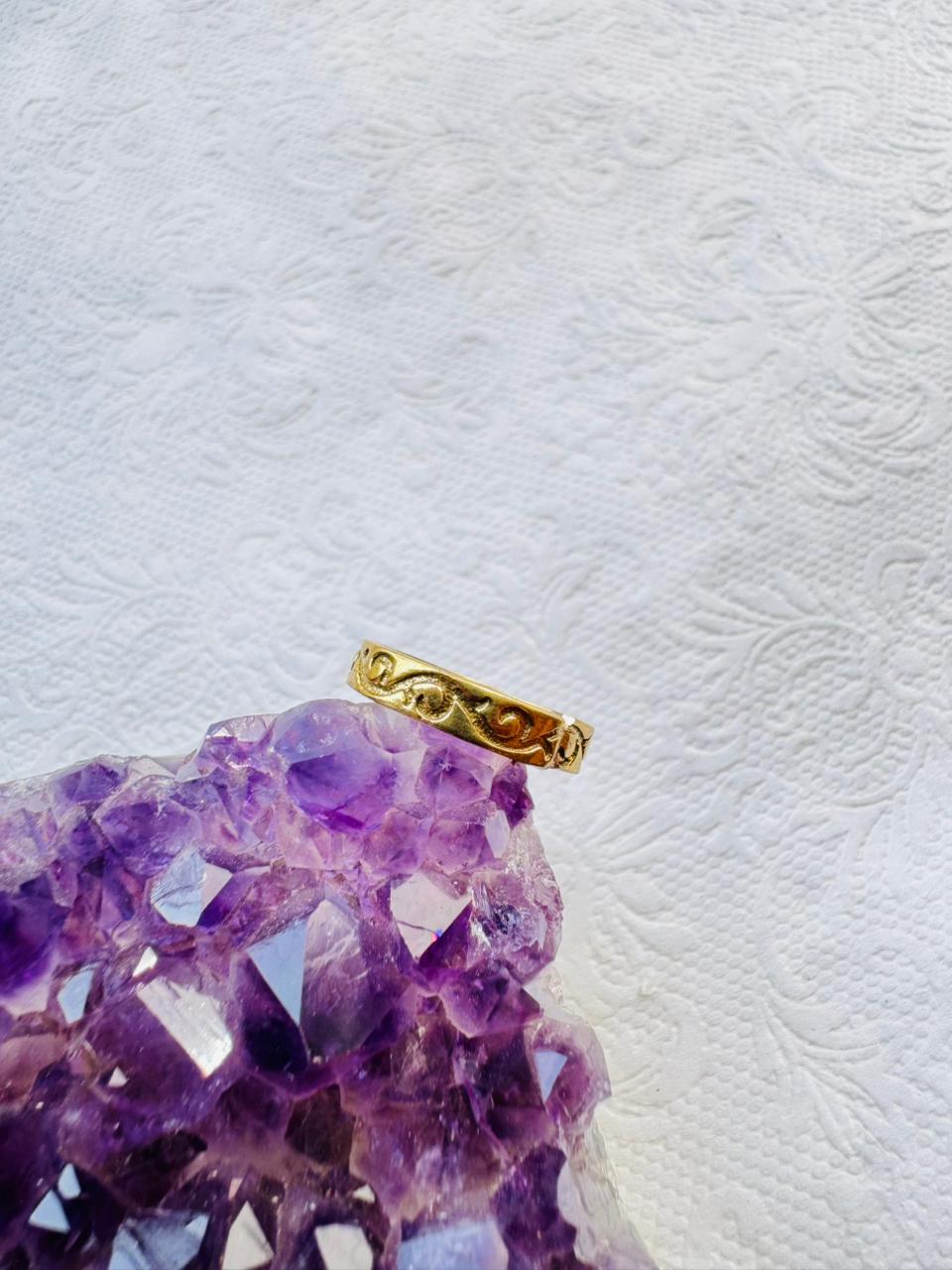 5/20 Pieces Engraved Wave Band Brass Ring