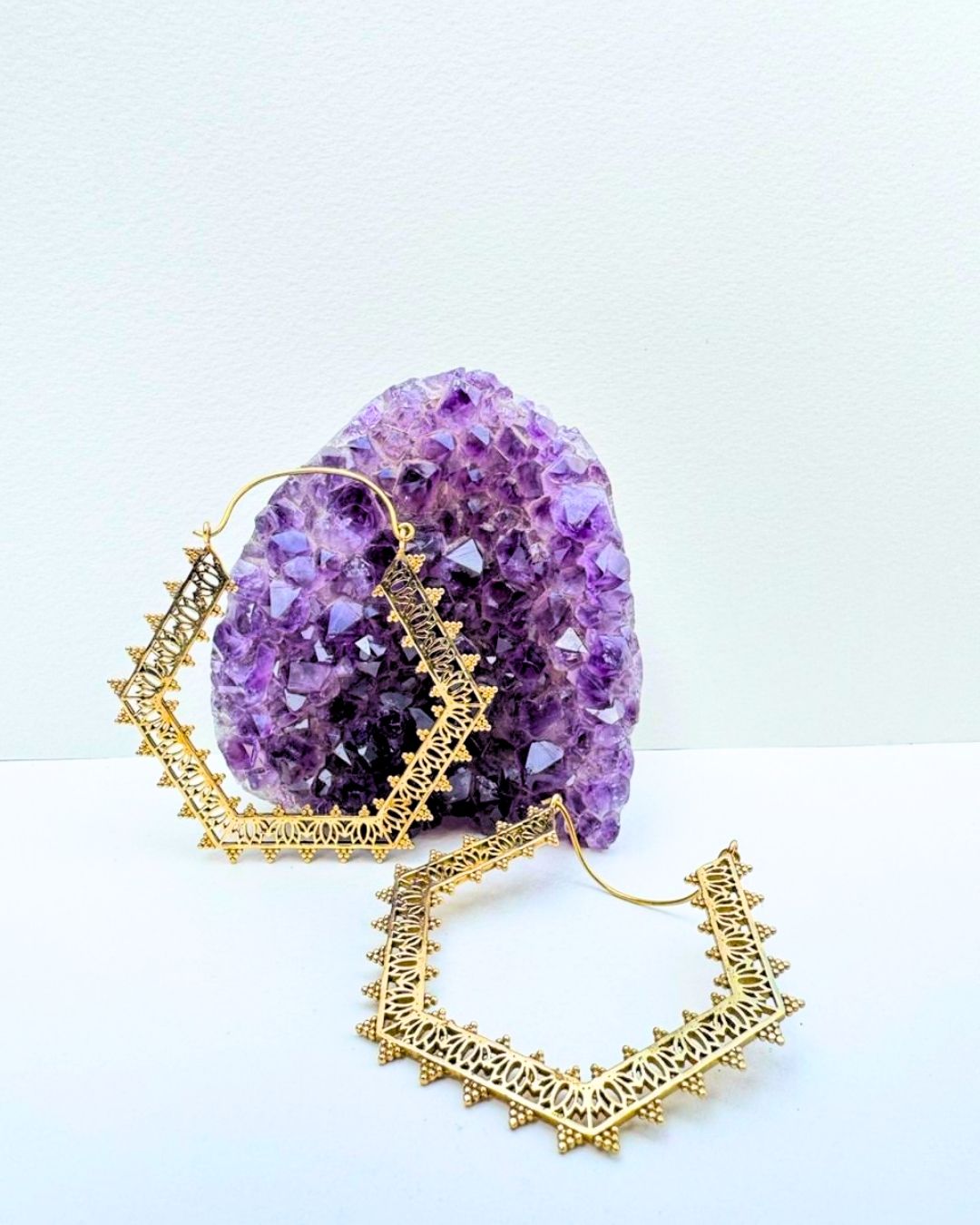 5/20 Pairs Hexagon Tribal Filigree Hoop Brass Earrings