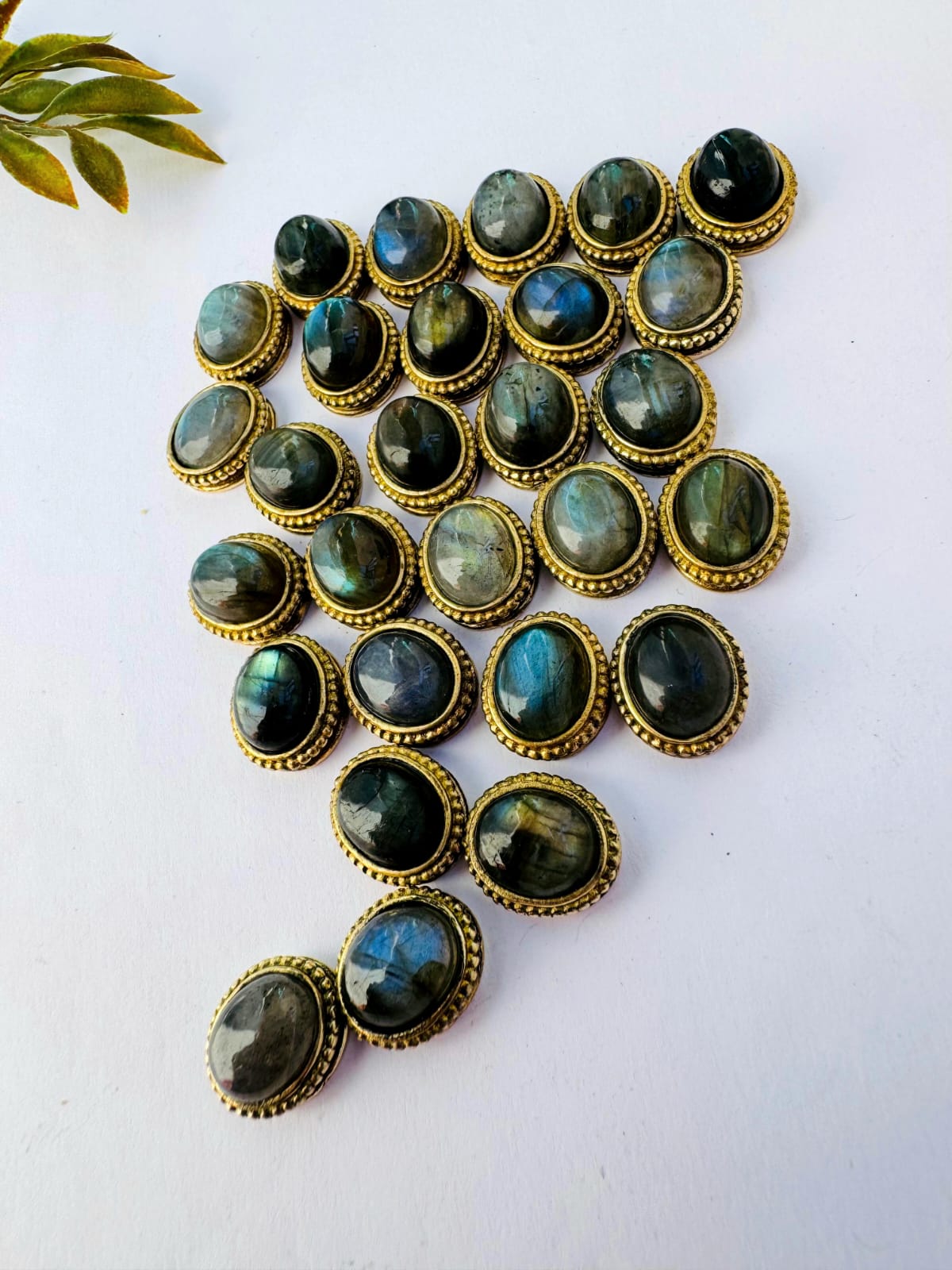 Oval Grooved stones - Labradorite Connectors for Micro Macrame