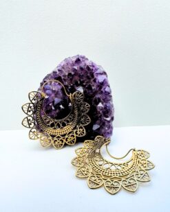 5/20 Pairs Curl Crescent Mandala Hoop Brass Earrings