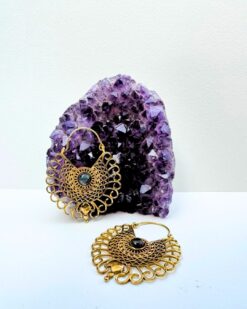 5/20 Pairs Filigree Labradorite Stone Brass Earrings