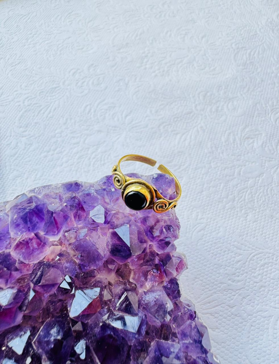 5/20 Pieces Black Onyx Stone Brass Ring