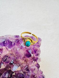 5/20 Pieces Detailed Turquoise Stone Brass Ring
