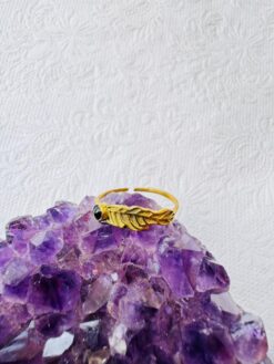 5/20 Pieces Feather and Black Stone Brass Ring